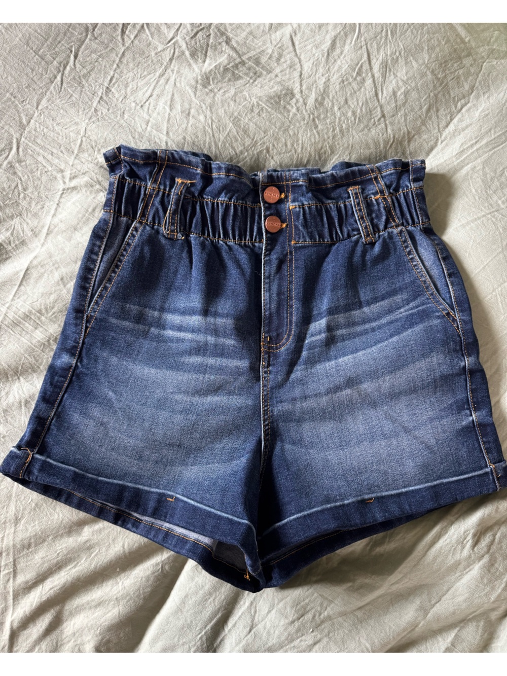 High rise paper bag shorts